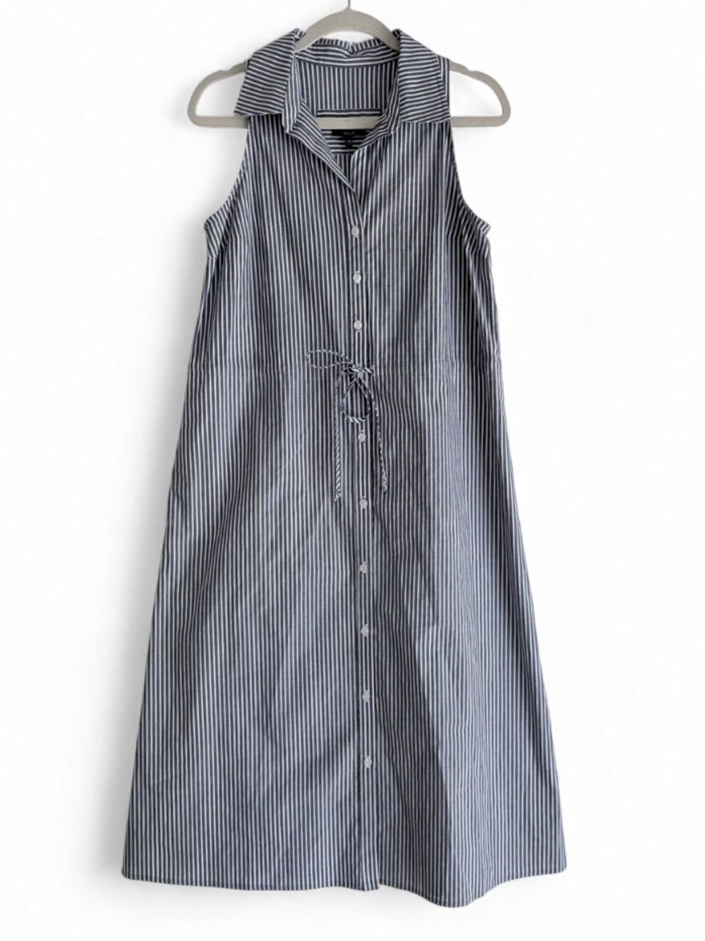 Drew Navy Blue Striped Cotton Sleeveless Midi Shirt Dress Size S